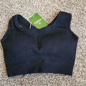 NWT Halara Black Ribbed Sports Bra Tie Up Back Padded Size M Yoga Workout